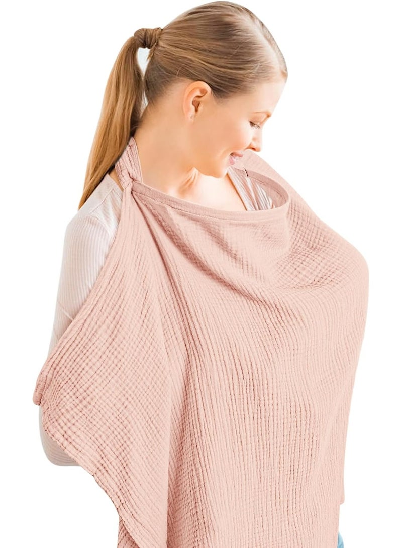 Breastfeeding care cover - 360° all-round breastfeeding care shawl, specially designed for new mothers. It is a lightweight and soft cotton breastfeeding scarf-style wrap that can adjust the neckline. It is breathable and privacy-friendly, suitable for wearing during breastfeeding. （Pink) - Image 1